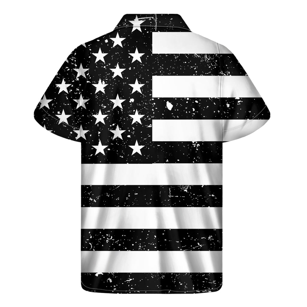 Island Breeze Aloha Shirt: Monochrome Grunge American Flag Print - 2