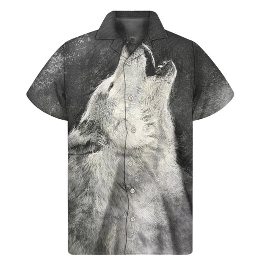Hawaiian Howling Wolf Print Short Sleeve Shirt: Tropical Vibes for Every Occasion - 1