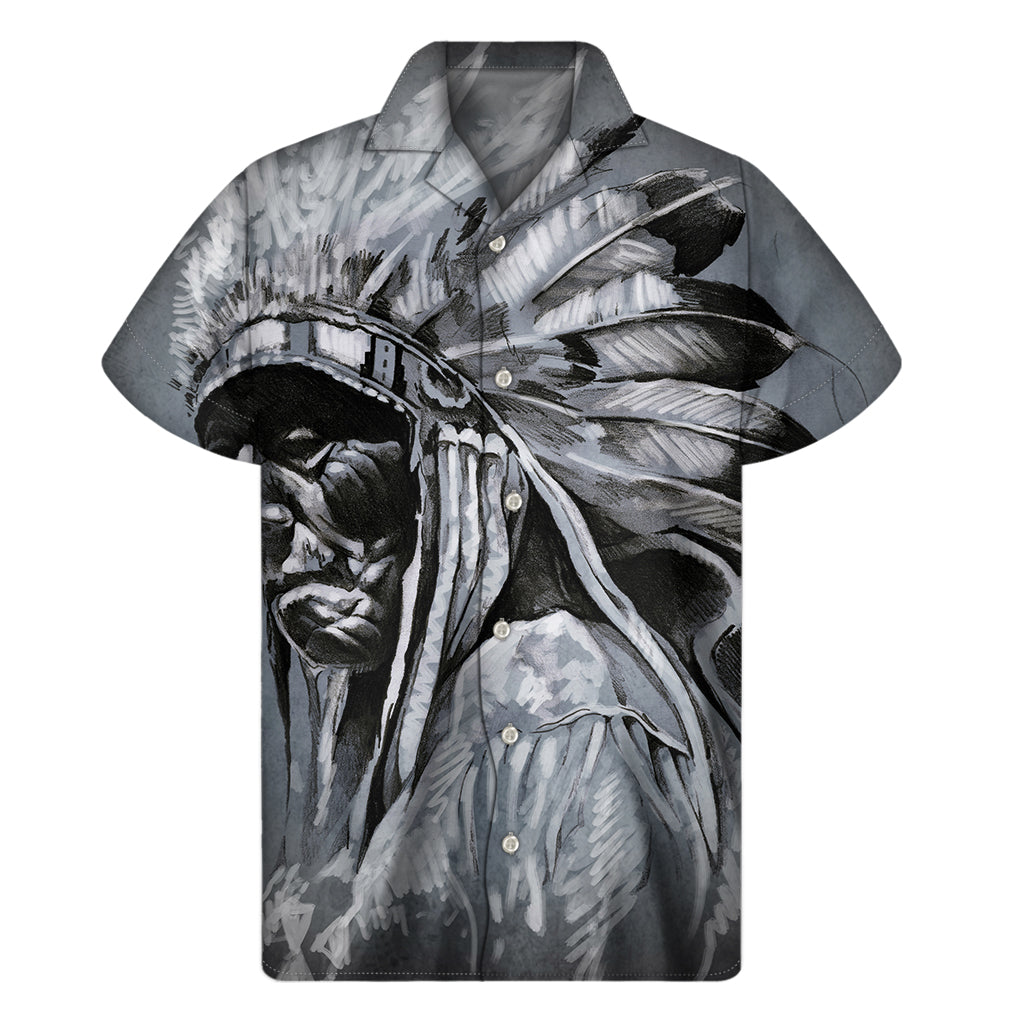 Monochrome Hawaiian Hula Girl Print Men's Short Sleeve Hawaiian Shirt - 1