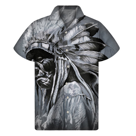 Monochrome Hawaiian Hula Girl Print Men's Short Sleeve Hawaiian Shirt - 1