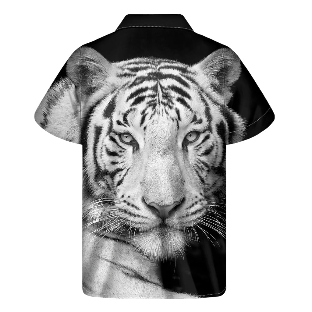Monochrome White Bengal Tiger Hawaiian Short Sleeve Shirt - 2