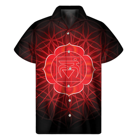 Muladhara Chakra Aloha: Men's Hawaiian Short Sleeve Shirt - 1