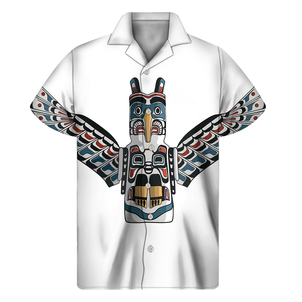 Pacific Paradise: Men's Hawaiian Short Sleeve Shirt with Native American Eagle Totem Print - 1