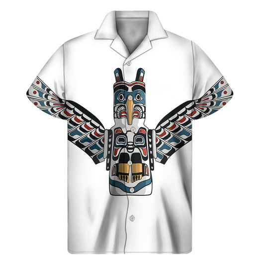 Pacific Paradise: Men's Hawaiian Short Sleeve Shirt with Native American Eagle Totem Print - 1