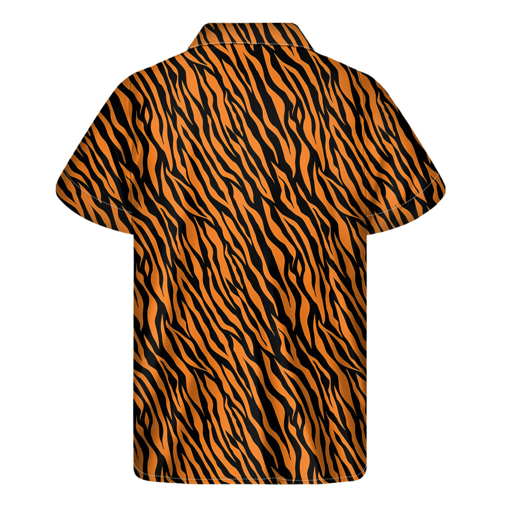 Orange and Black Tiger Stripe Hawaiian Print Short Sleeve Shirt - 2