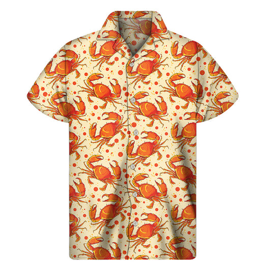 Orange Crab Pattern Print Hawaiian Short Sleeve Shirt - 1