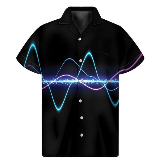 Pink and Teal Sound Wave Hawaiian Shirt - 1