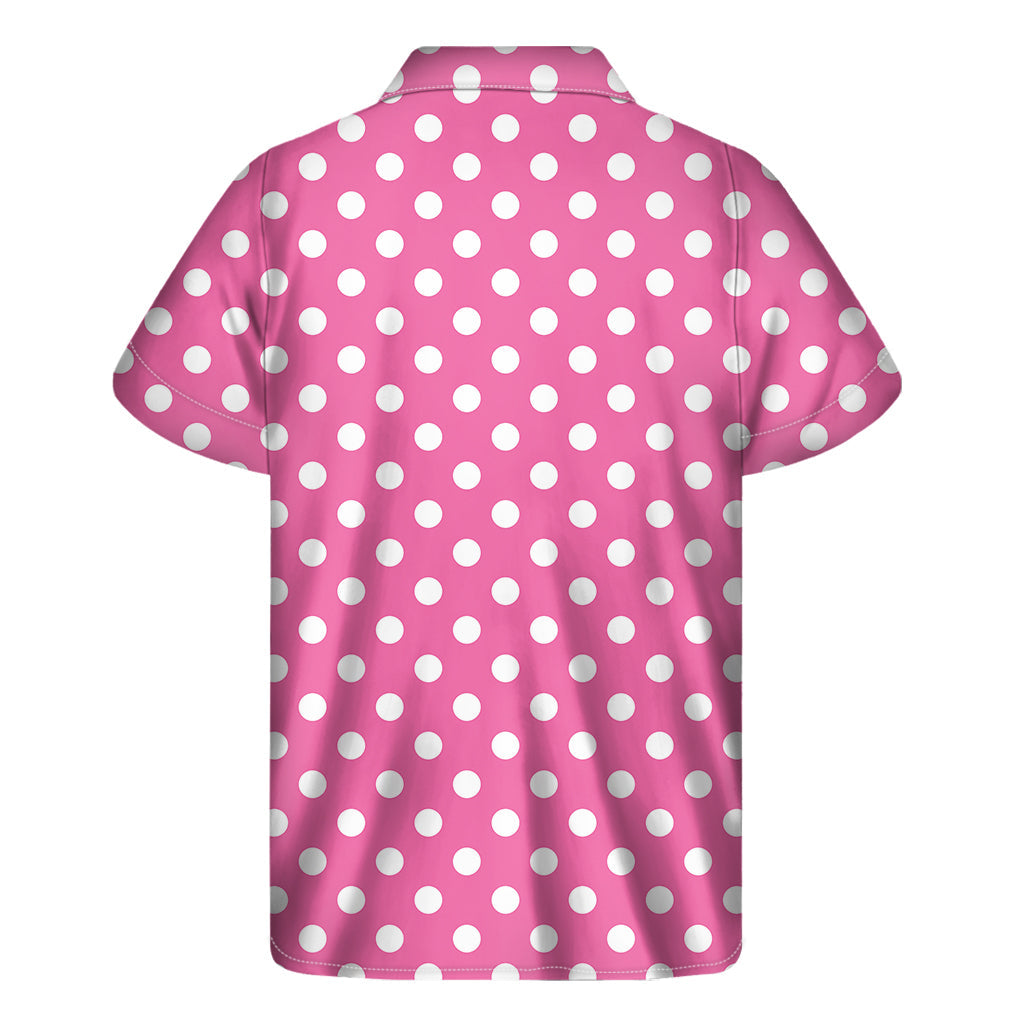 Pink and White Polka Dot Hawaiian Style Short Sleeve Shirt - 2
