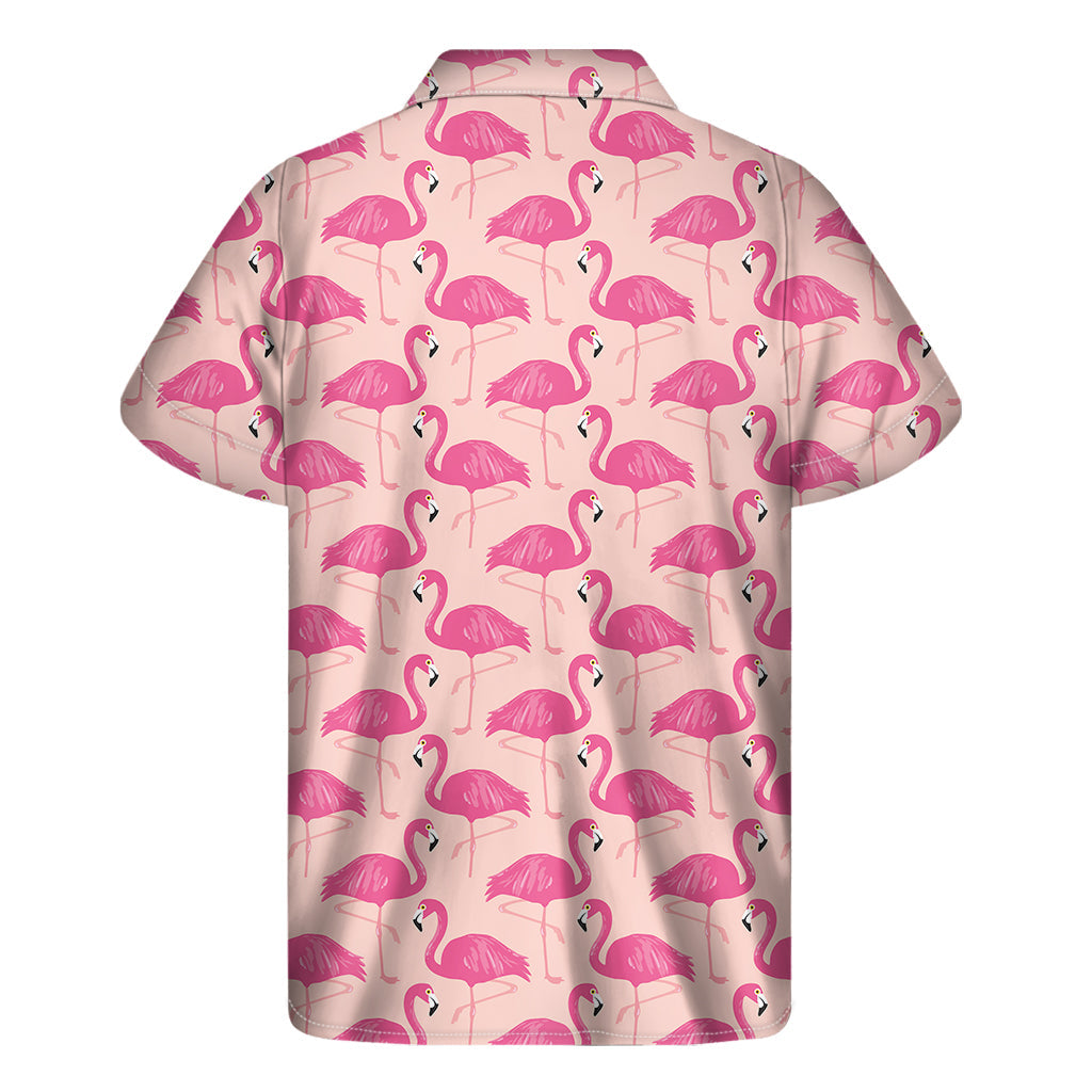 Paradise in Pink: Men's Hawaiian Short Sleeve Shirt with Flamingo Pattern - 2
