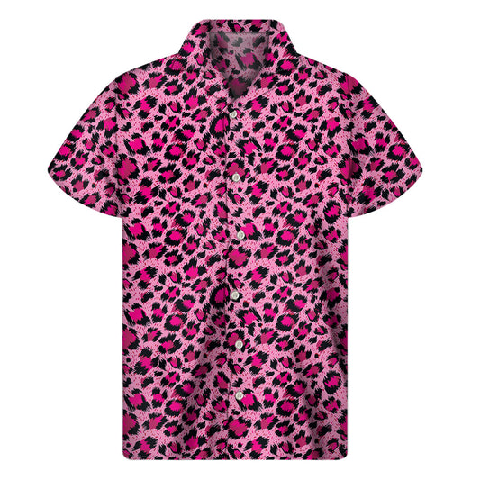 Roaring in Pink: Hawaiian Short Sleeve Shirt in Leopard Print - 1