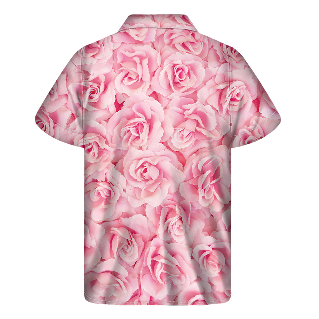 Pink Rose Print Hawaiian Short Sleeve Shirt for Men - 2