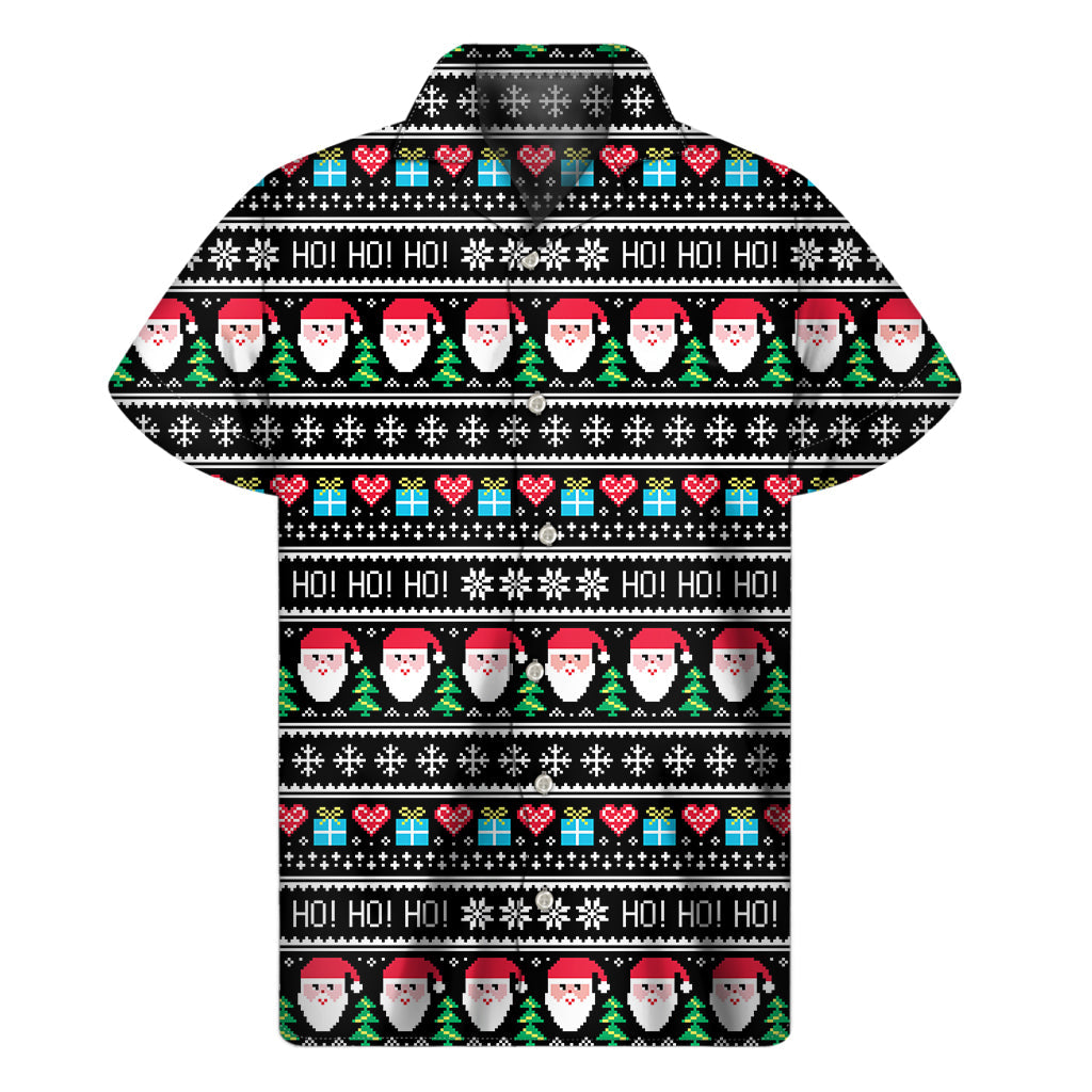 Pixel Christmas Santa Claus Print Hawaiian Short Sleeve Shirt - 1