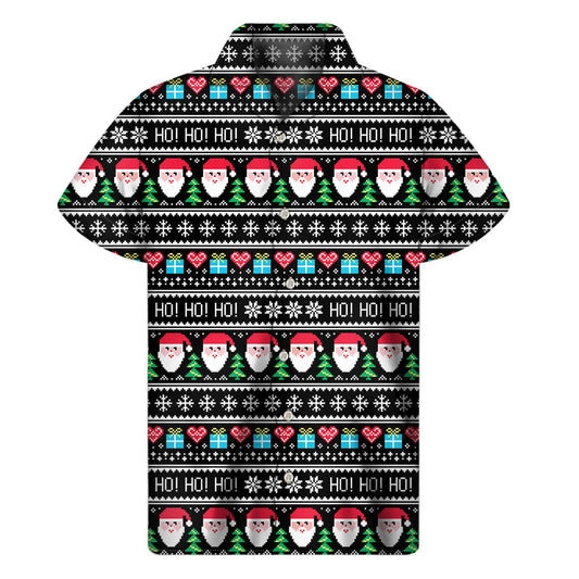 Pixel Christmas Santa Claus Print Hawaiian Short Sleeve Shirt - 1