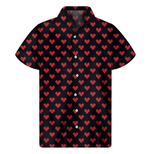 Tropical Love: Hawaiian Pixel Heart Short Sleeve Shirt - 1