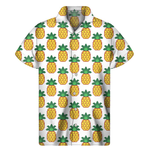 Pixel Pineapple Paradise: Men's Hawaiian Short Sleeve Shirt - 1