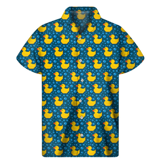 Island Vibes: Hawaiian Rubber Duck Print Men's Short Sleeve Shirt - 1