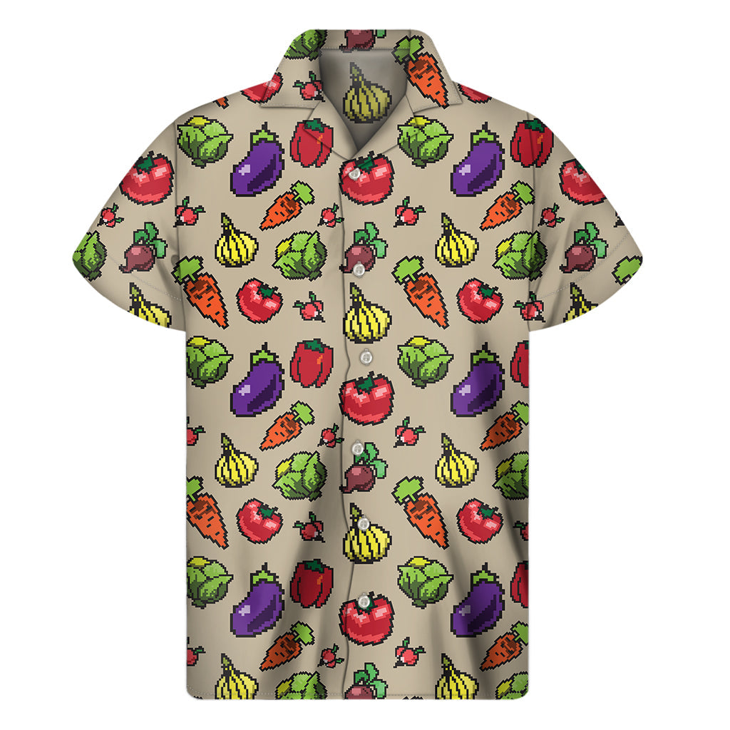 Tropical Delight: Hawaiian Pixel Vegetables Print Short Sleeve Shirt - 1
