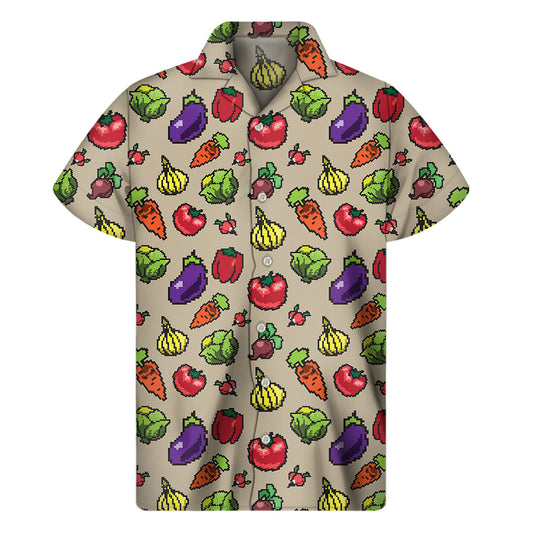 Tropical Delight: Hawaiian Pixel Vegetables Print Short Sleeve Shirt - 1