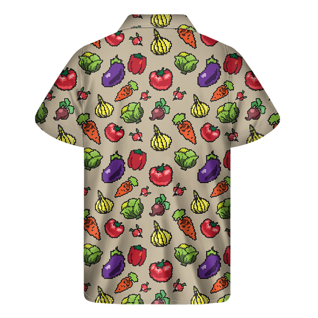 Tropical Delight: Hawaiian Pixel Vegetables Print Short Sleeve Shirt - 2