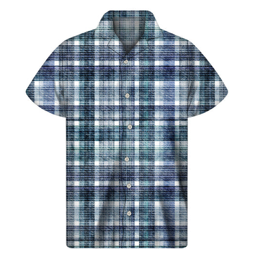 Island Style: Plaid Denim Jeans Pattern Hawaiian Short Sleeve Shirt - 1