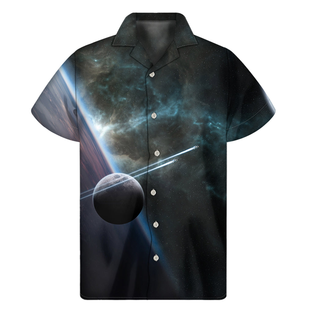 Island Vibes: Hawaiian Short Sleeve Shirt with Planet and Space Print - 1
