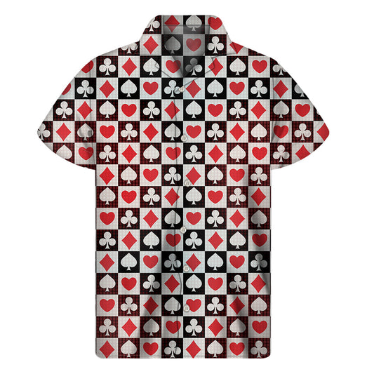 Island Dreams: Hawaiian Playing Card Suits Check Pattern Short Sleeve Shirt - 1
