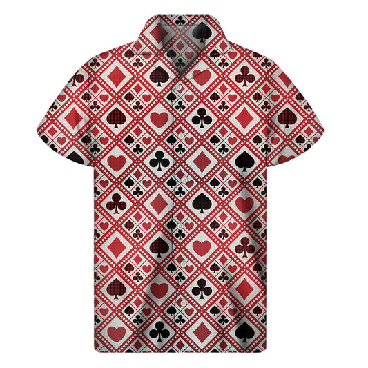 Island Style: Hawaiian Playing Card Suits Plaid Pattern Short Sleeve Shirt - 1