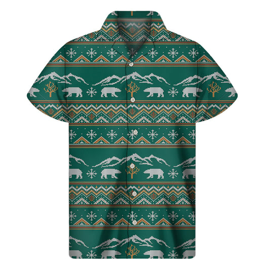Hawaiian Style Polar Bear Knitted Pattern Short Sleeve Shirt - 1