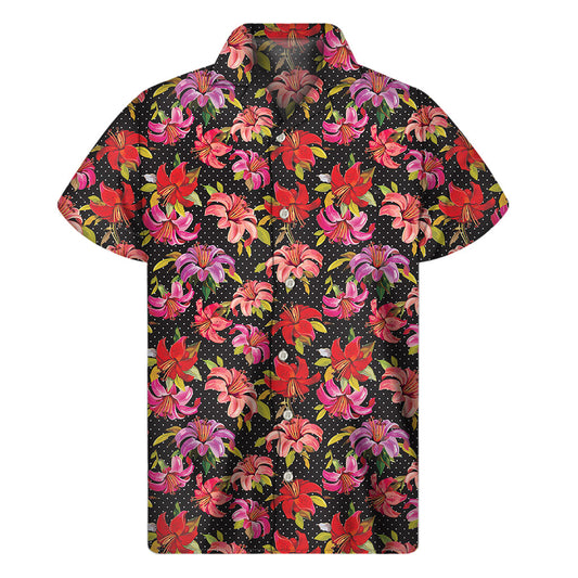 Polka Dot Lily Hawaiian Print Short Sleeve Shirt - 1