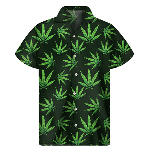Tropical Vibes: Men's Hawaiian Short Sleeve Shirt with Pot Leaf Pattern Print - 1
