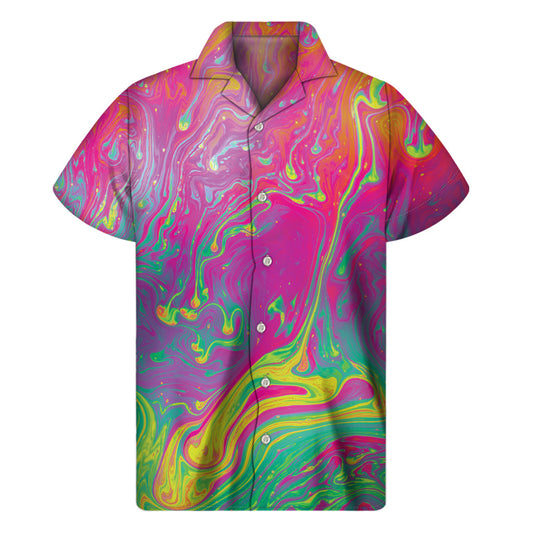 Tropical Vibes: Men's Hawaiian Short Sleeve Shirt with Psychedelic Print - 1