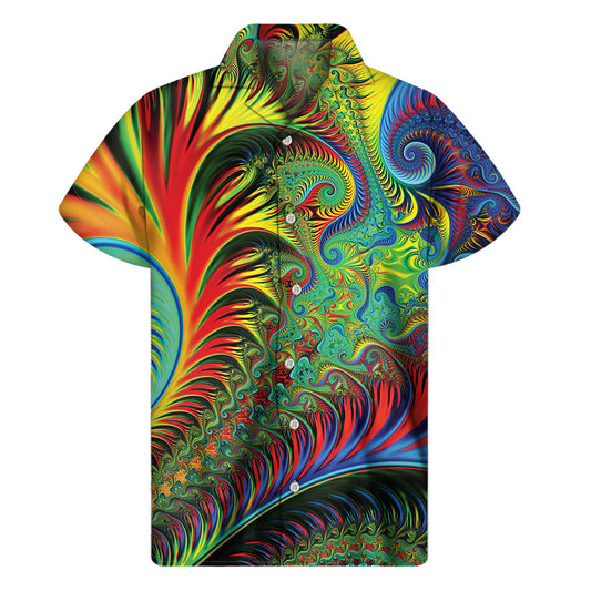 Psychedelic Fractal Print Hawaiian Short Sleeve Shirt - 1