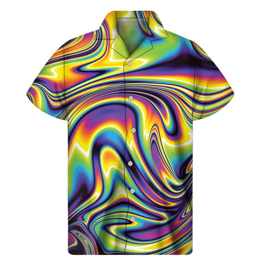 Psychedelic Gradient Hawaiian Print Short Sleeve Shirt - 1