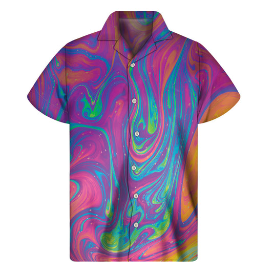 Psychedelic Liquid Print Hawaiian Short Sleeve Shirt for Men - 1