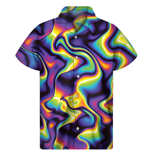Psychedelic Wavy Print Hawaiian Short Sleeve Shirt for Men - 1