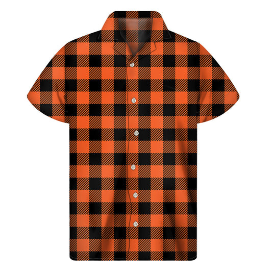 Island Style: Hawaiian Short Sleeve Shirt in Pumpkin Orange Buffalo Check Print - 1