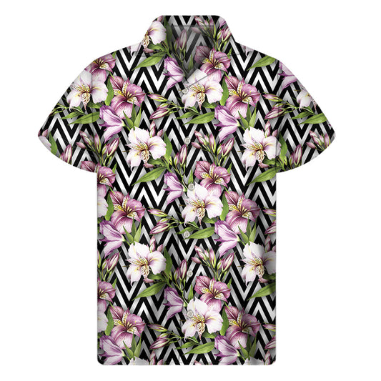 Vibrant Purple Alstroemeria Zigzag Hawaiian Short Sleeve Shirt - 1