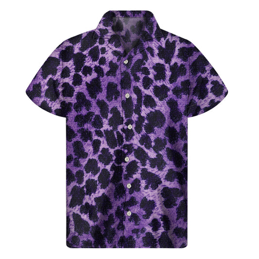 Wild Aloha: Purple and Black Cheetah Print Hawaiian Short Sleeve Shirt - 1