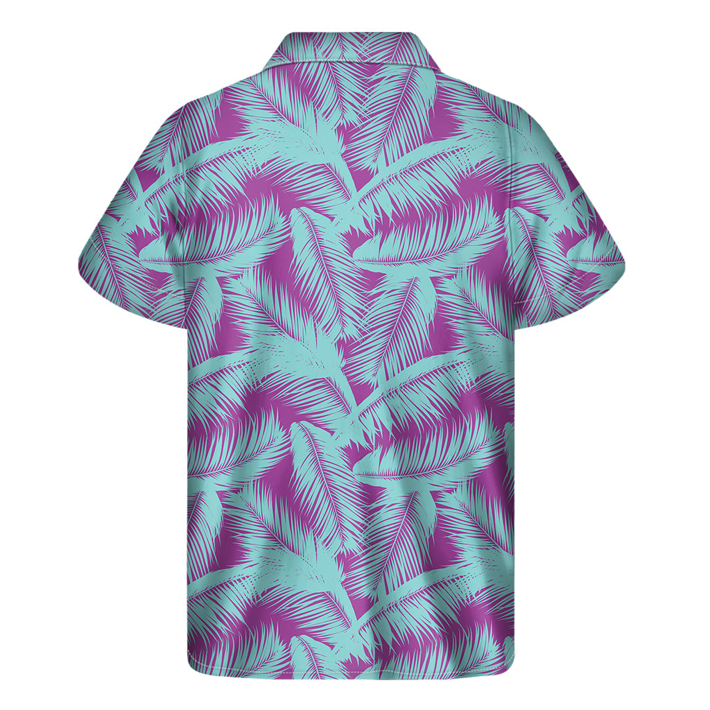 Ultimate Hawaiian Vibes: Purple and Teal Tropical Leaf Print Men's Short Sleeve Shirt - 2