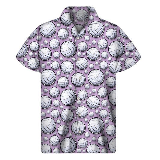 Island Vibes: Purple and White Volleyball Print Hawaiian Short Sleeve Shirt - 1