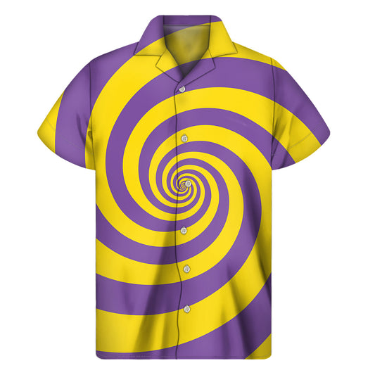 Purple and Yellow Spiral Illusion Hawaiian Shirt - 1