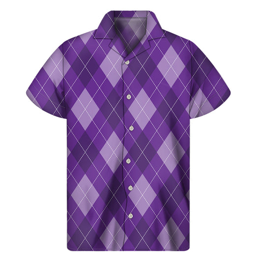 Island Breeze: Purple Argyle Hawaiian Short Sleeve Shirt - 1