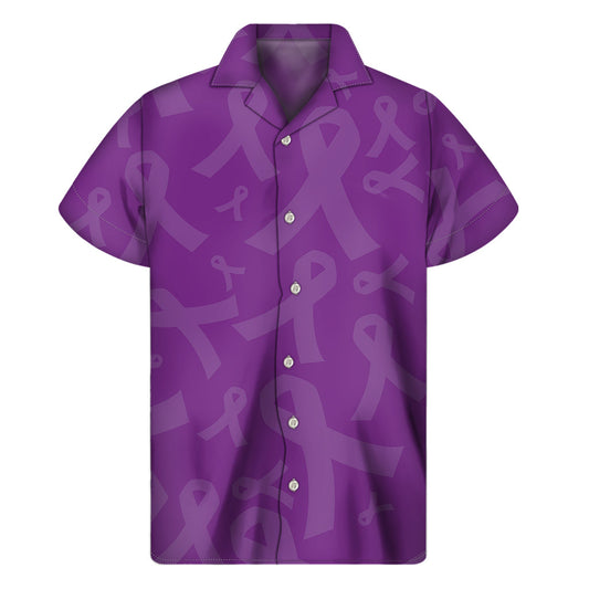 Purple Cancer Awareness Ribbon Hawaiian Short Sleeve Shirt - 1