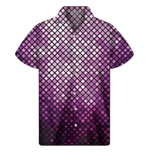 Island Vibes: Hawaiian Short Sleeve Shirt with Purple Disco Lights Pattern - 1