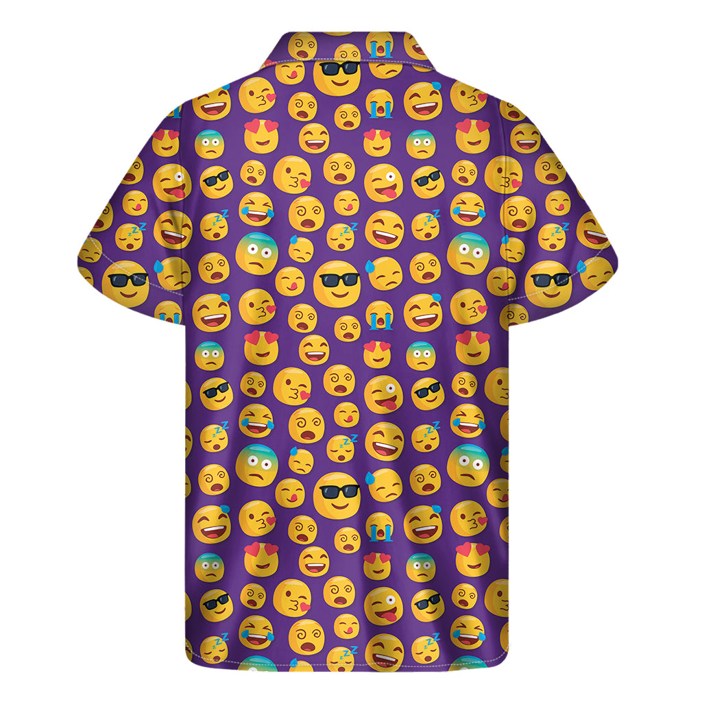 Purple Emoji Pattern Printed Hawaiian Short Sleeve Shirt - 2