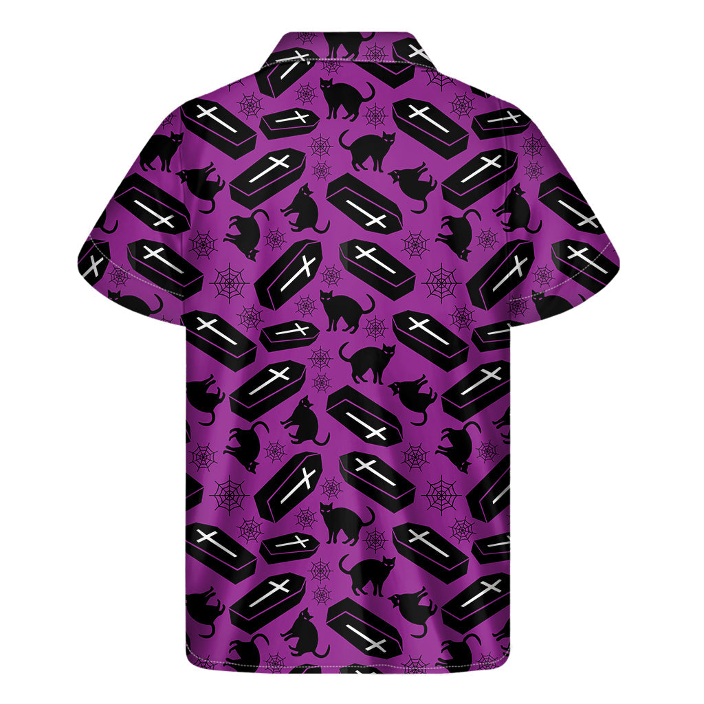 Island Night in Purple: Hawaiian Short Sleeve Shirt with Halloween Coffin Pattern - 2