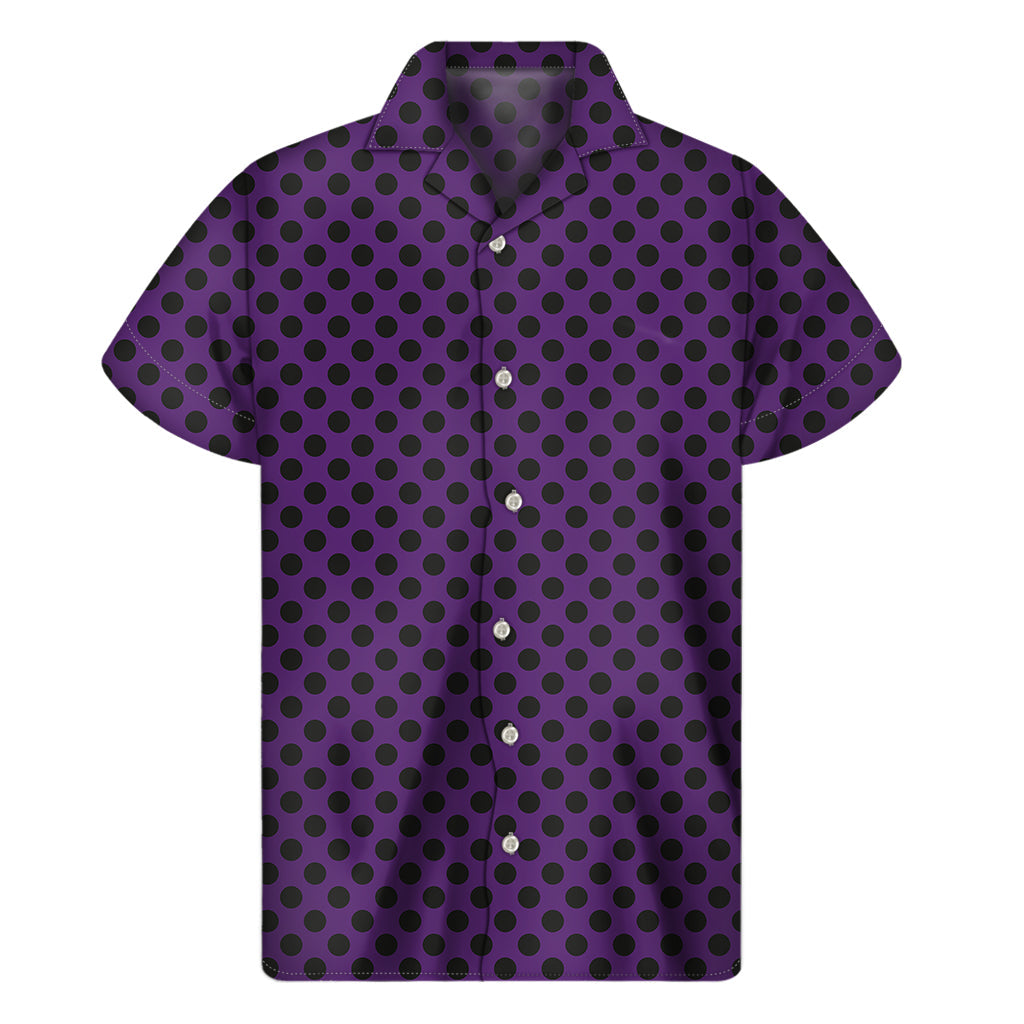 Tropical Vibes: Purple Halloween Pattern Print Hawaiian Short Sleeve Shirt - 1