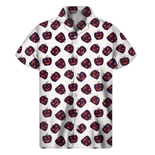 Purple Pumpkin Aloha: Men's Hawaiian Short Sleeve Shirt - 1