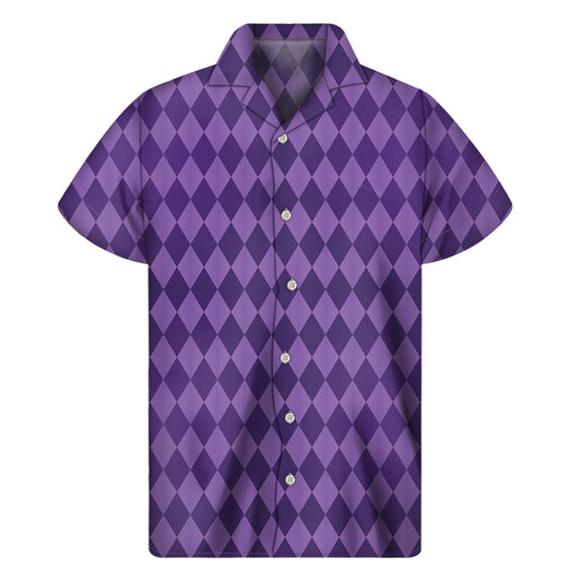Purple Harlequin Pattern Hawaiian Short Sleeve Shirt - 1