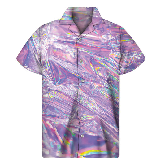 Hawaiian Holographic Purple Short Sleeve Shirt - 1